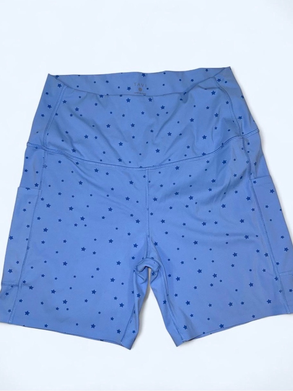 Tavi High-Waist Blue Star Print Active Shorts- (XL)